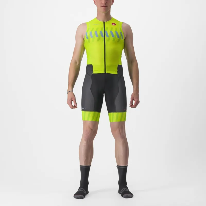 Castelli Free Sanremo 2 Short Sleeve Mens Suit in Electric Lime/Blue